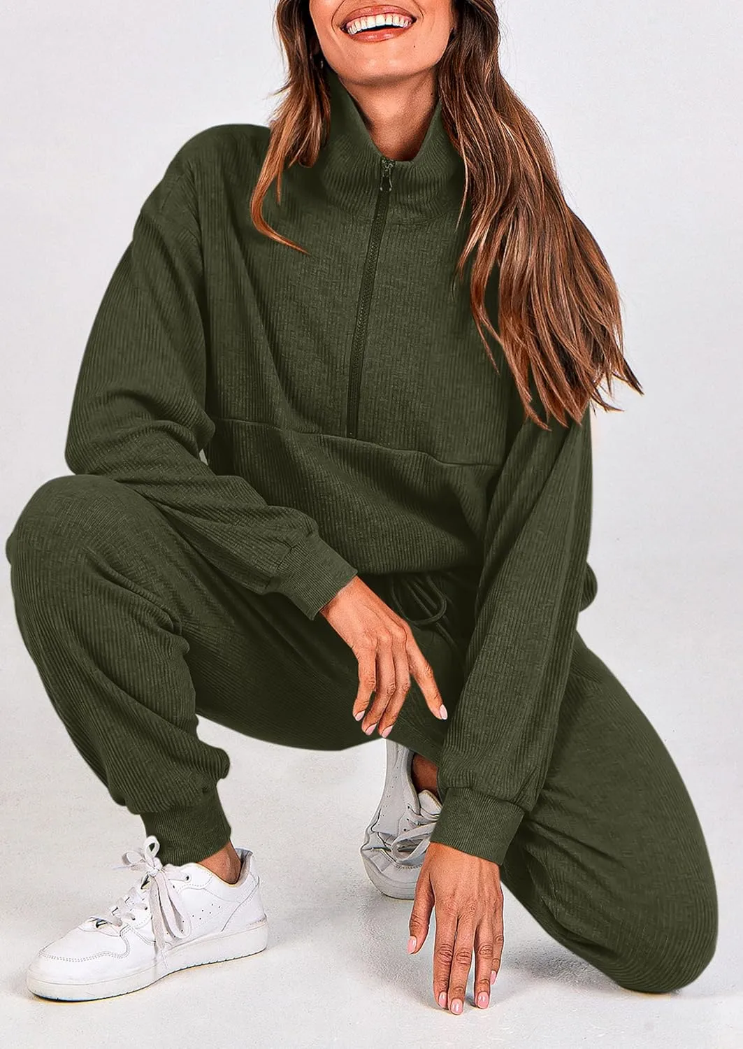 PRETTYGARDEN Womens 2 Piece Sweatsuits Set Long Sleeve Half Zip Pullover Sweatshirt Joggers Sweatpants Fall Outfits Tracksuit