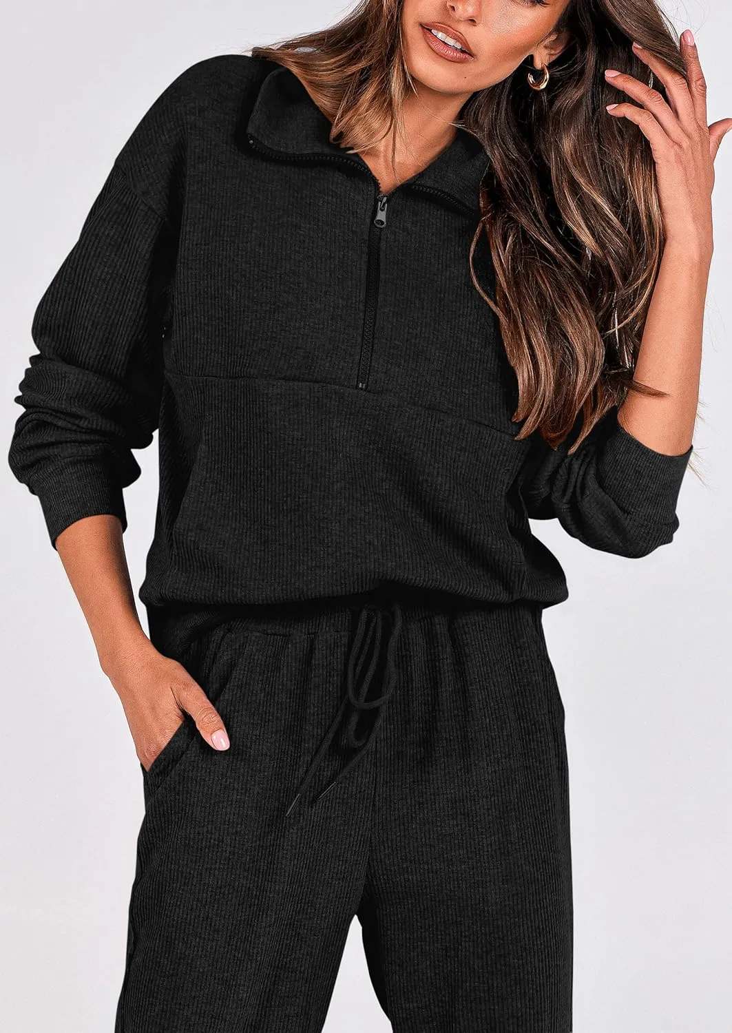 PRETTYGARDEN Womens 2 Piece Sweatsuits Set Long Sleeve Half Zip Pullover Sweatshirt Joggers Sweatpants Fall Outfits Tracksuit