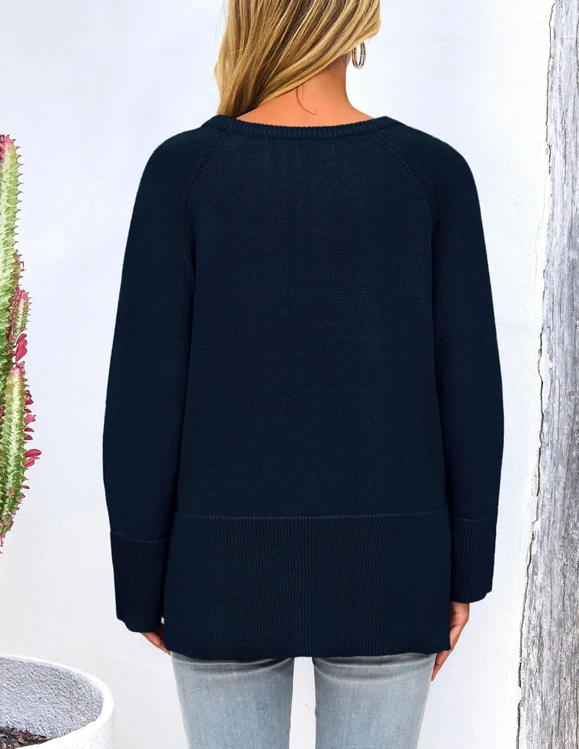PRETTYGARDEN Women's Knit Spring Sweaters Long Sleeve Pullover Crewneck Split Hem Loose Oversized Tunic Fall Sweater Top