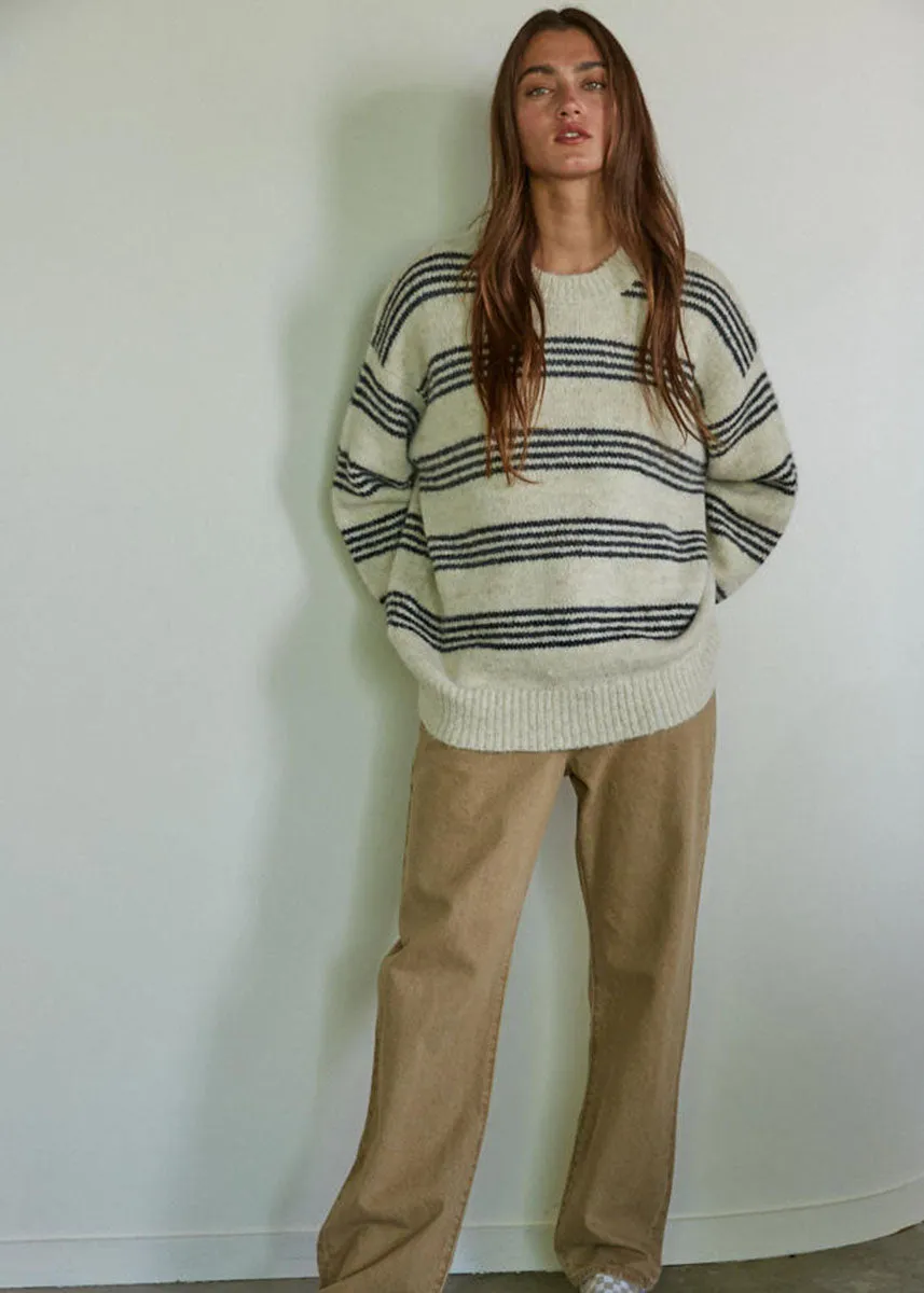Raleigh Striped Pullover - Cream & Grey