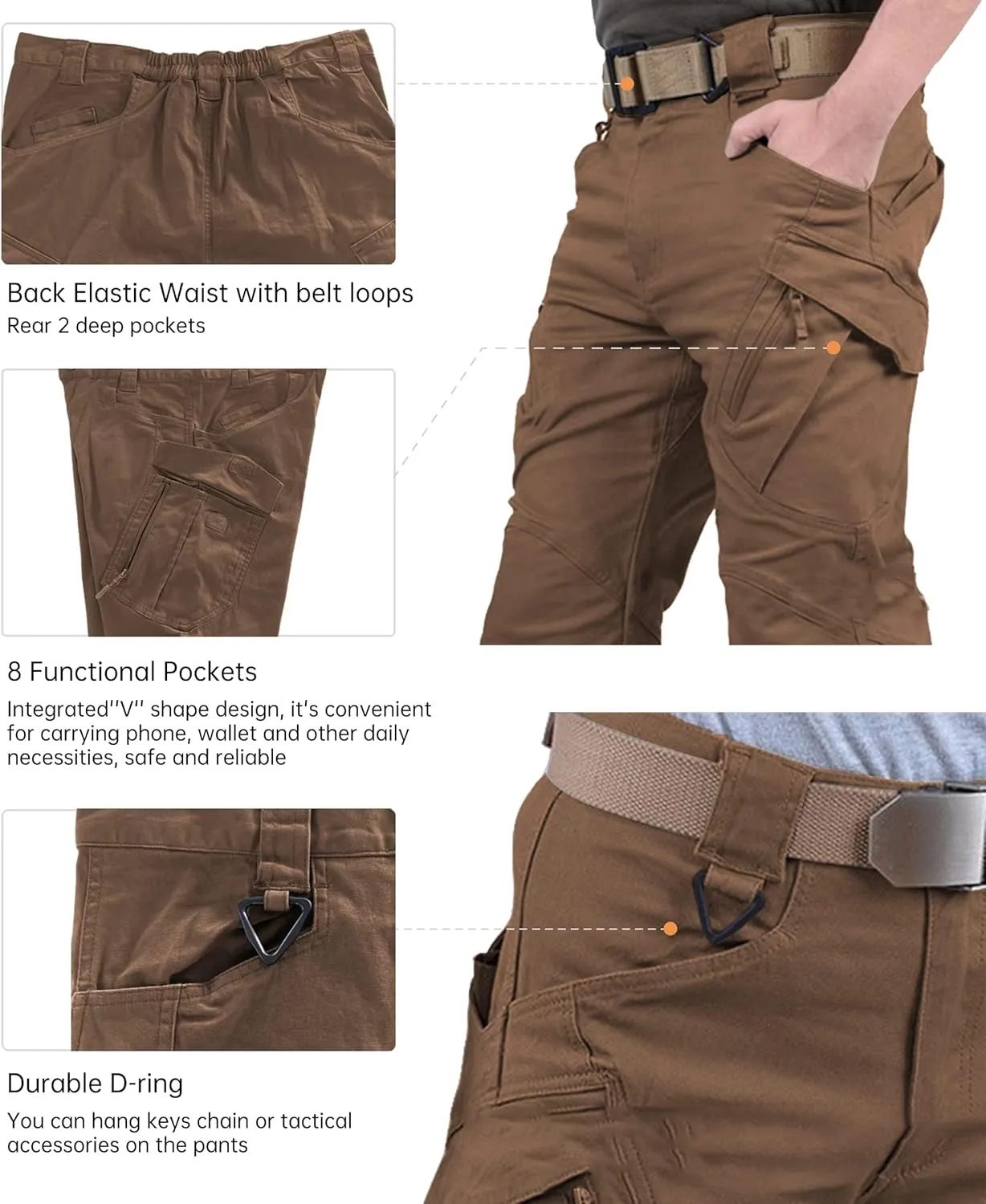 Raleude Fitnes Men's Outdoor Tactical Pants Lightweight Rip-Stop Casual Cargo Work Pants Men