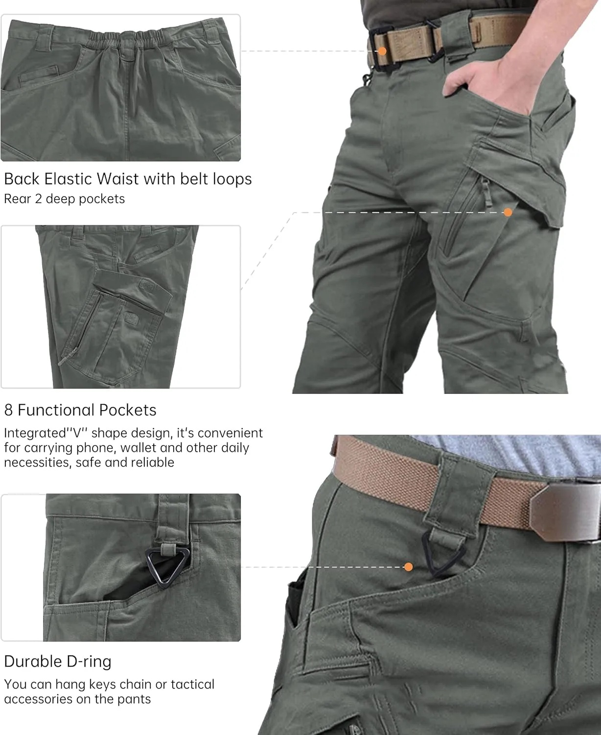 Raleude Fitnes Men's Outdoor Tactical Pants Lightweight Rip-Stop Casual Cargo Work Pants Men