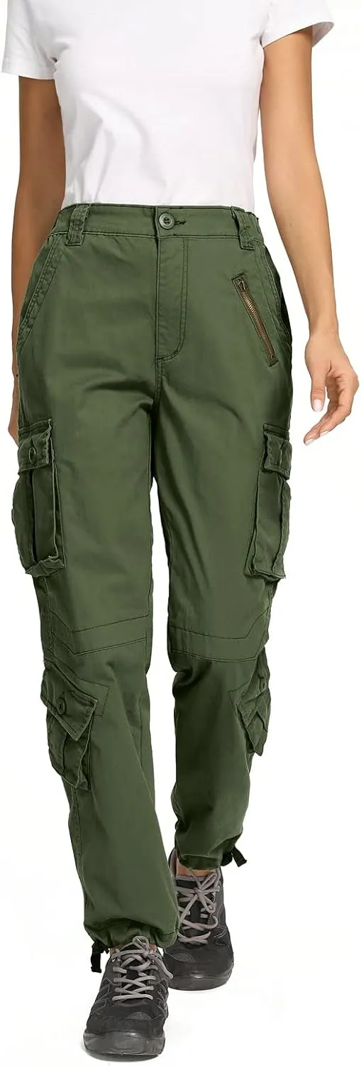 Raroauf Women's Causal Cotton Cargo Pants Military Combat Workwear Capri Pants with 8 Pockets