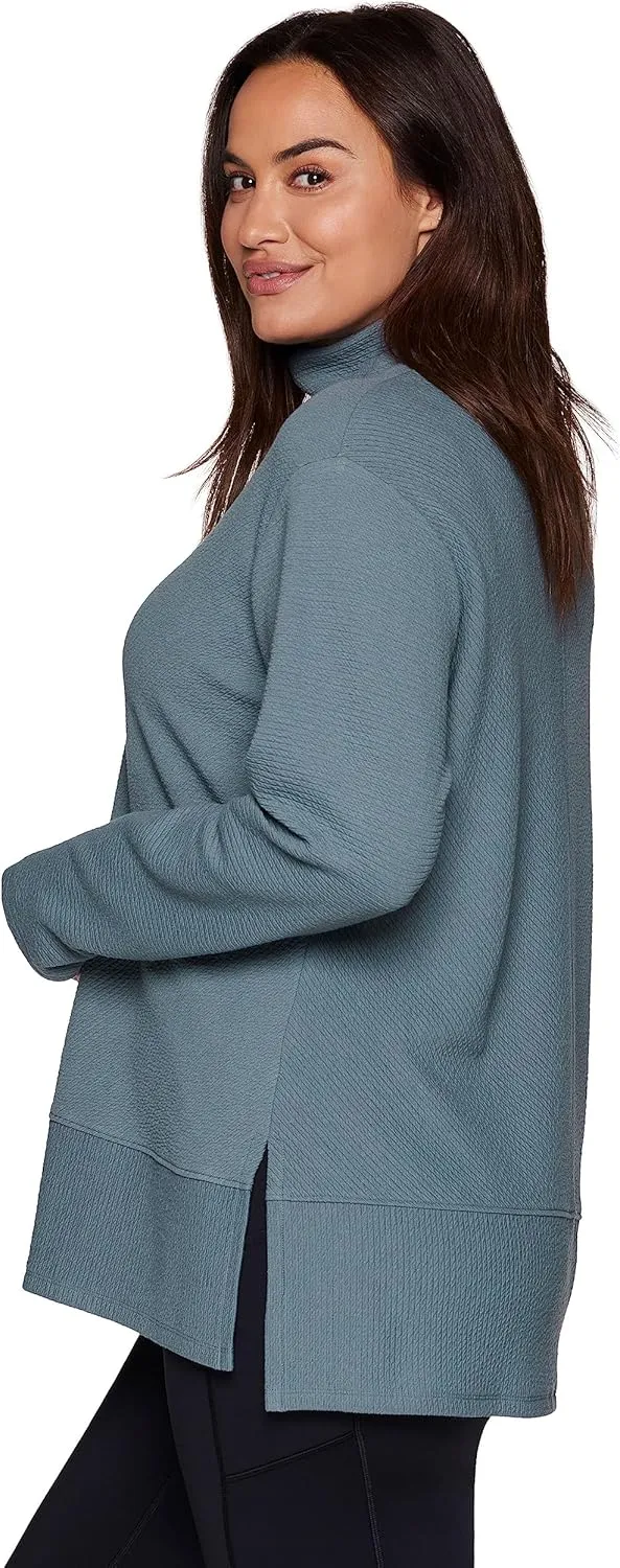 RBX Active Women's Plus Size Ultra Soft Quilted Cowl Neck Pullover Sweater, Lightweight Mock Tunic Sweatshirt with Thumbholes