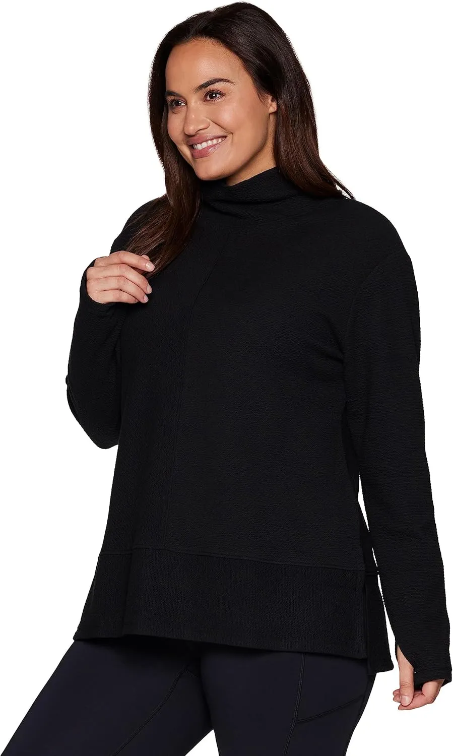 RBX Active Women's Plus Size Ultra Soft Quilted Cowl Neck Pullover Sweater, Lightweight Mock Tunic Sweatshirt with Thumbholes