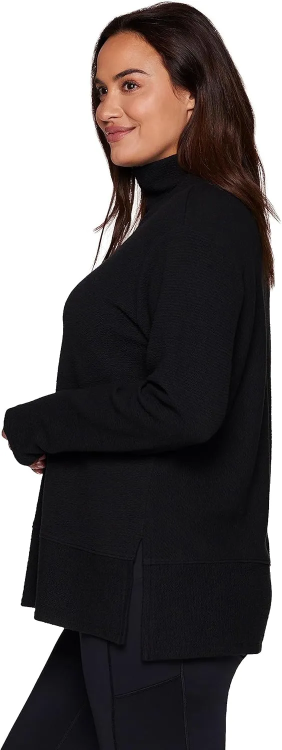 RBX Active Women's Plus Size Ultra Soft Quilted Cowl Neck Pullover Sweater, Lightweight Mock Tunic Sweatshirt with Thumbholes