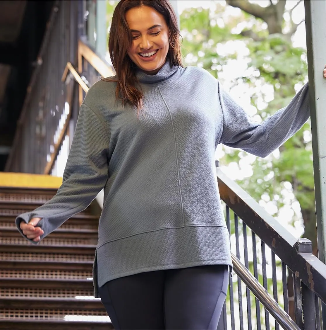 RBX Active Women's Plus Size Ultra Soft Quilted Cowl Neck Pullover Sweater, Lightweight Mock Tunic Sweatshirt with Thumbholes