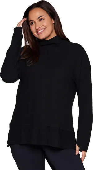 RBX Active Women's Plus Size Ultra Soft Quilted Cowl Neck Pullover Sweater, Lightweight Mock Tunic Sweatshirt with Thumbholes