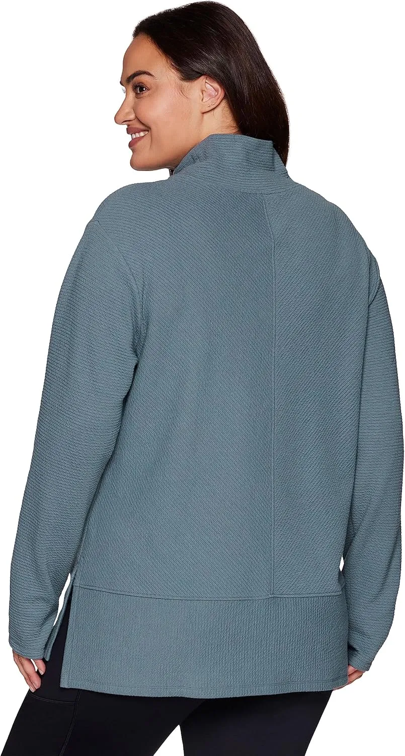 RBX Active Women's Plus Size Ultra Soft Quilted Cowl Neck Pullover Sweater, Lightweight Mock Tunic Sweatshirt with Thumbholes