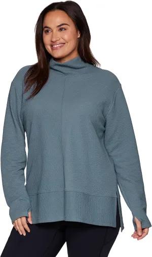 RBX Active Women's Plus Size Ultra Soft Quilted Cowl Neck Pullover Sweater, Lightweight Mock Tunic Sweatshirt with Thumbholes