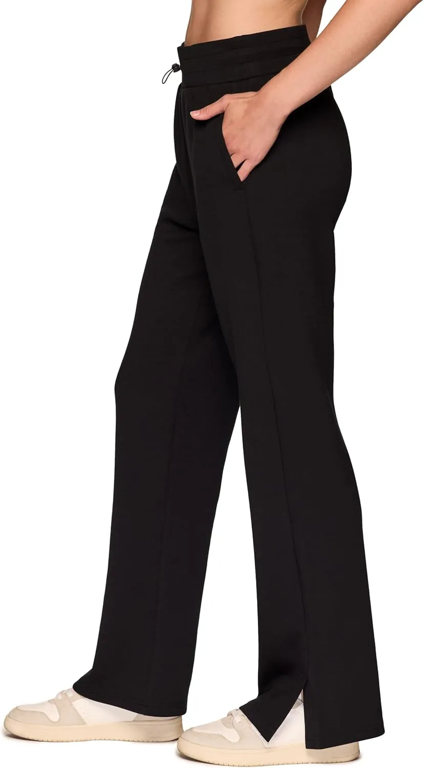 RBX Women's Lightweight Sweatpants Luxe Athleisure Fabric Wide Leg Pant with Pockets, Yoga Pants with Bungee Waistband