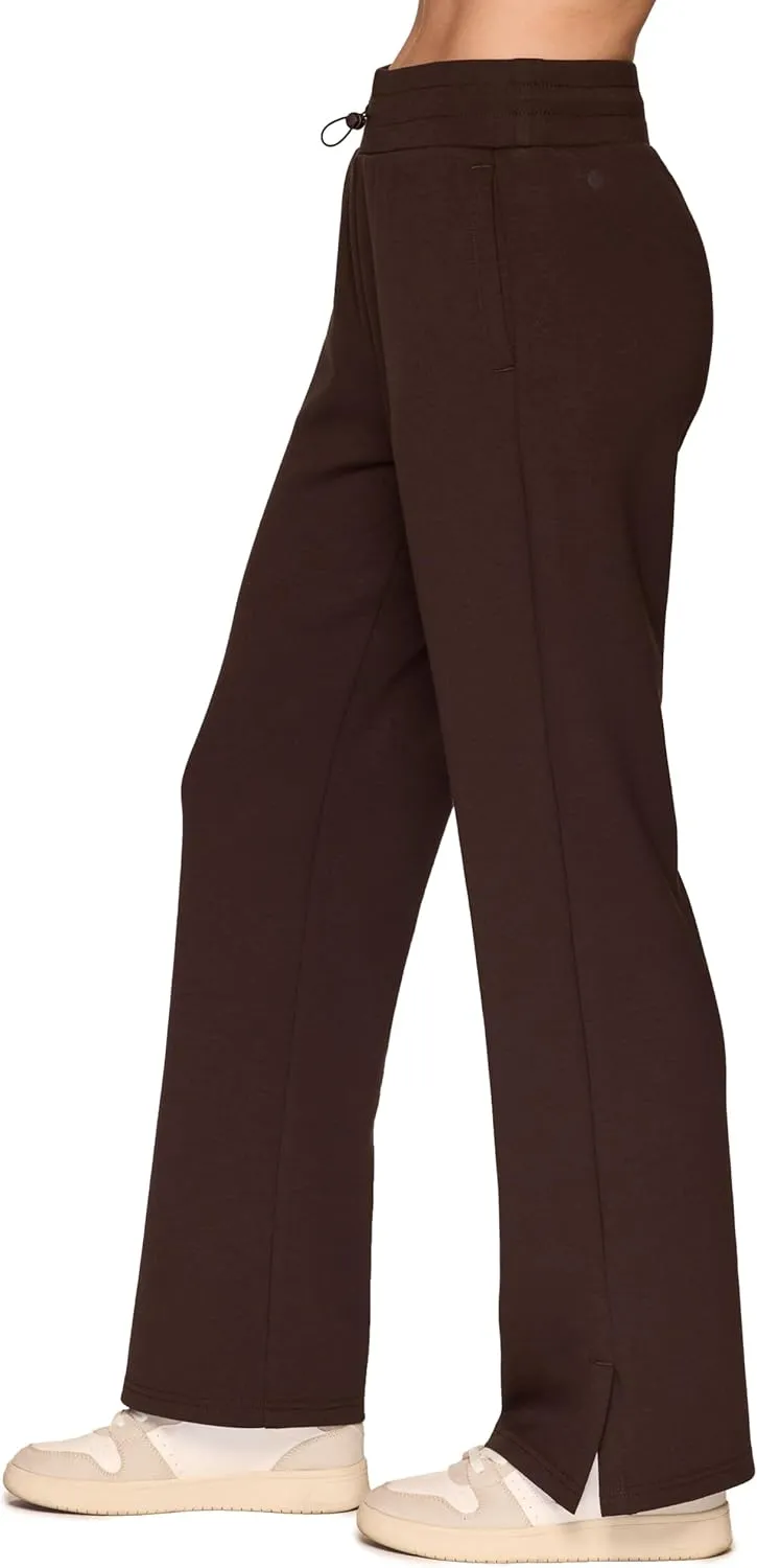 RBX Women's Lightweight Sweatpants Luxe Athleisure Fabric Wide Leg Pant with Pockets, Yoga Pants with Bungee Waistband