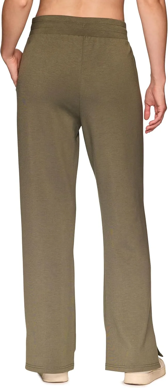 RBX Women's Lightweight Sweatpants Luxe Athleisure Fabric Wide Leg Pant with Pockets, Yoga Pants with Bungee Waistband