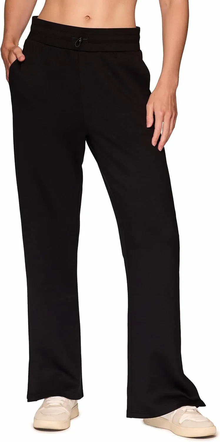 RBX Women's Lightweight Sweatpants Luxe Athleisure Fabric Wide Leg Pant with Pockets, Yoga Pants with Bungee Waistband