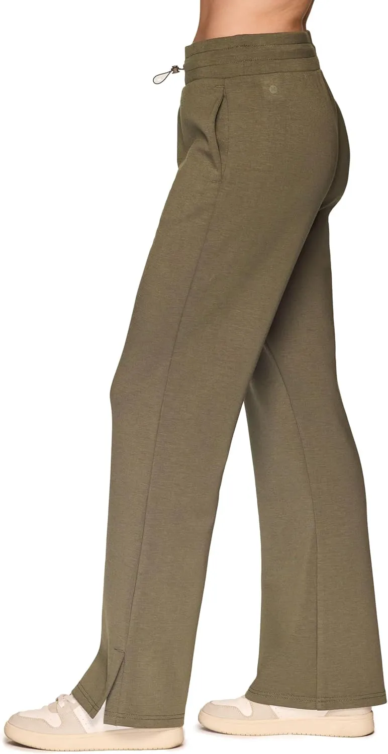 RBX Women's Lightweight Sweatpants Luxe Athleisure Fabric Wide Leg Pant with Pockets, Yoga Pants with Bungee Waistband