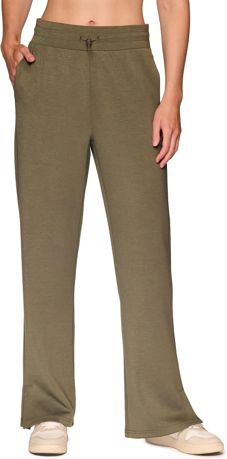 RBX Women's Lightweight Sweatpants Luxe Athleisure Fabric Wide Leg Pant with Pockets, Yoga Pants with Bungee Waistband