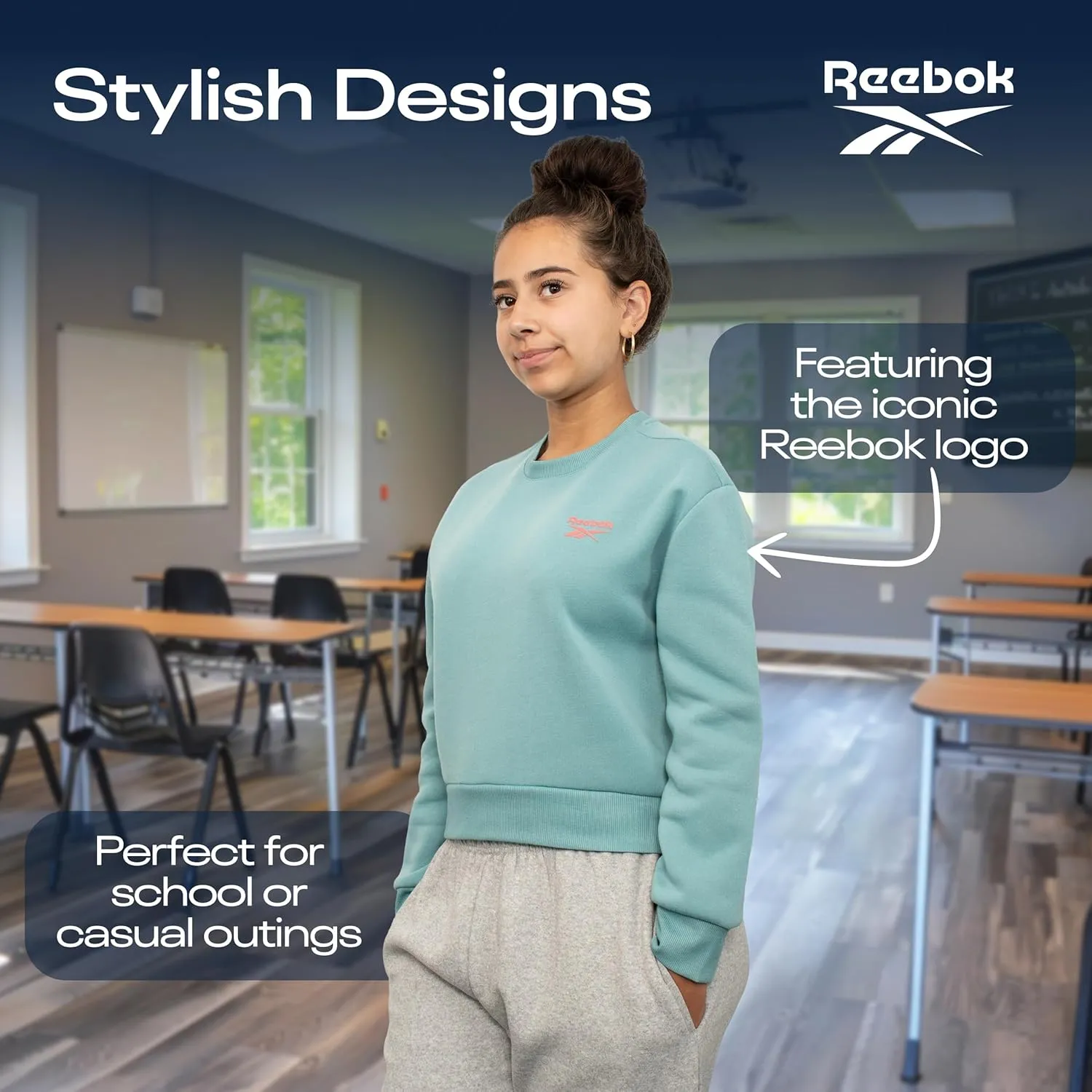 Reebok Girl's Sweatshirt Hoodies 2 Pack Sweatshirts Fashion Hoodie Crewneck Sweaters for Girls Sizes 7-16