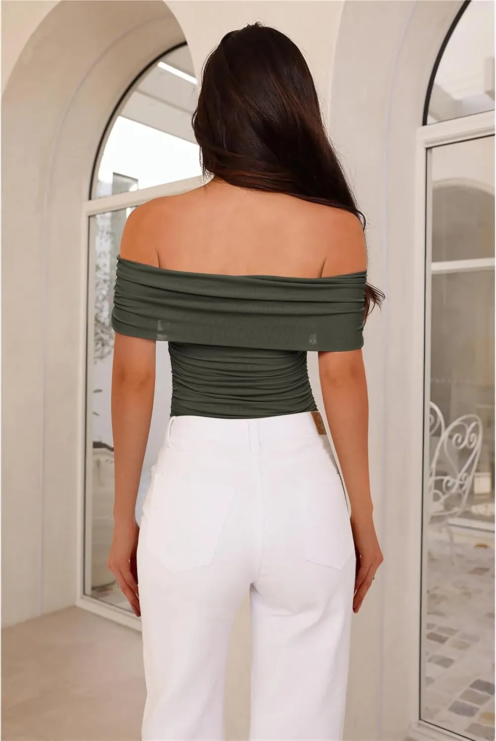 REORIA Womens Bodysuit Sexy Off Shoulder Mesh Leotard Thong Body Suits Outfits for Going Out Tops