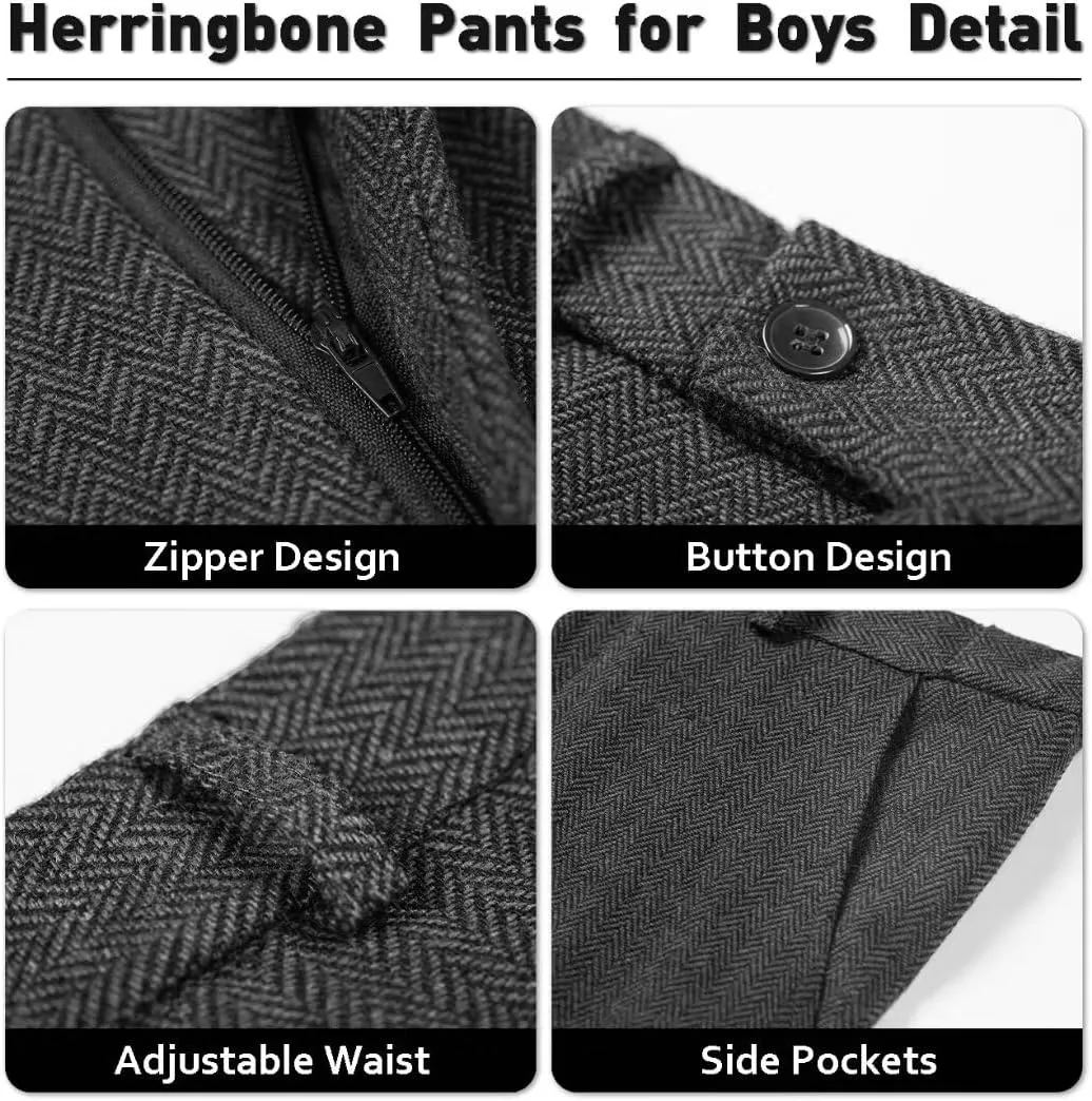 Retro Boys Slim Suits Tweed Herringbone Suit 3 Piece Formal Kids Wedding Ring Bearer Outfits Tuxedos Jacket Vest Pants