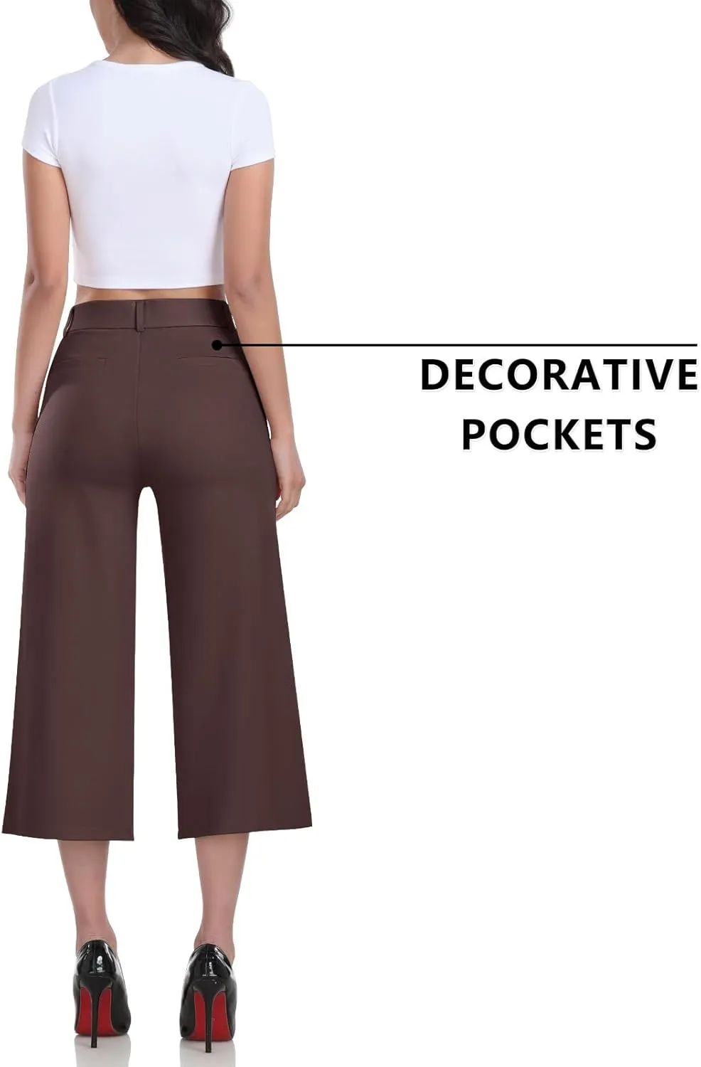RIMLESS 7 Wide Leg Pants for Women Fashion Twill Cropped Trousers Business Casual Dress Pants Stretch Capris Work Slacks