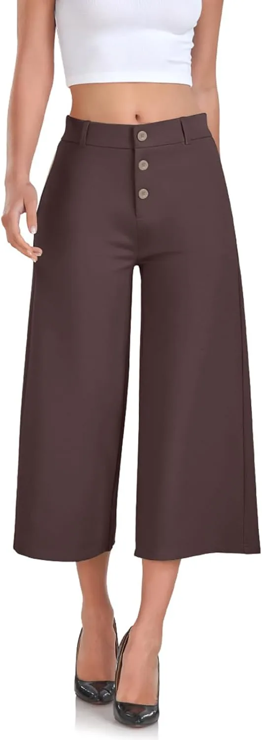 RIMLESS 7 Wide Leg Pants for Women Fashion Twill Cropped Trousers Business Casual Dress Pants Stretch Capris Work Slacks
