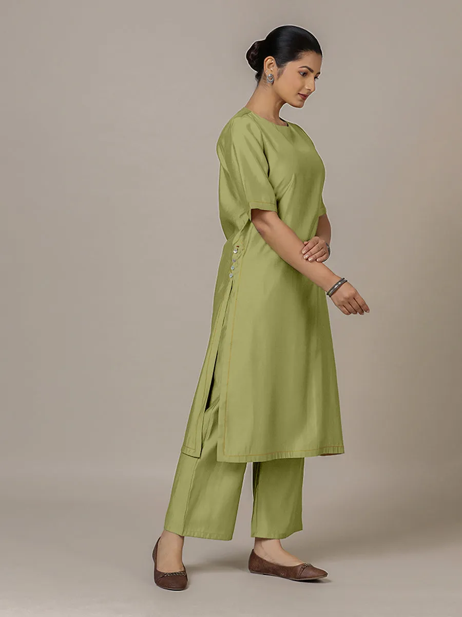 Riya x Rozaana | A Line Kurta in Pista Green with Thread Work | Coords or Only Kurta