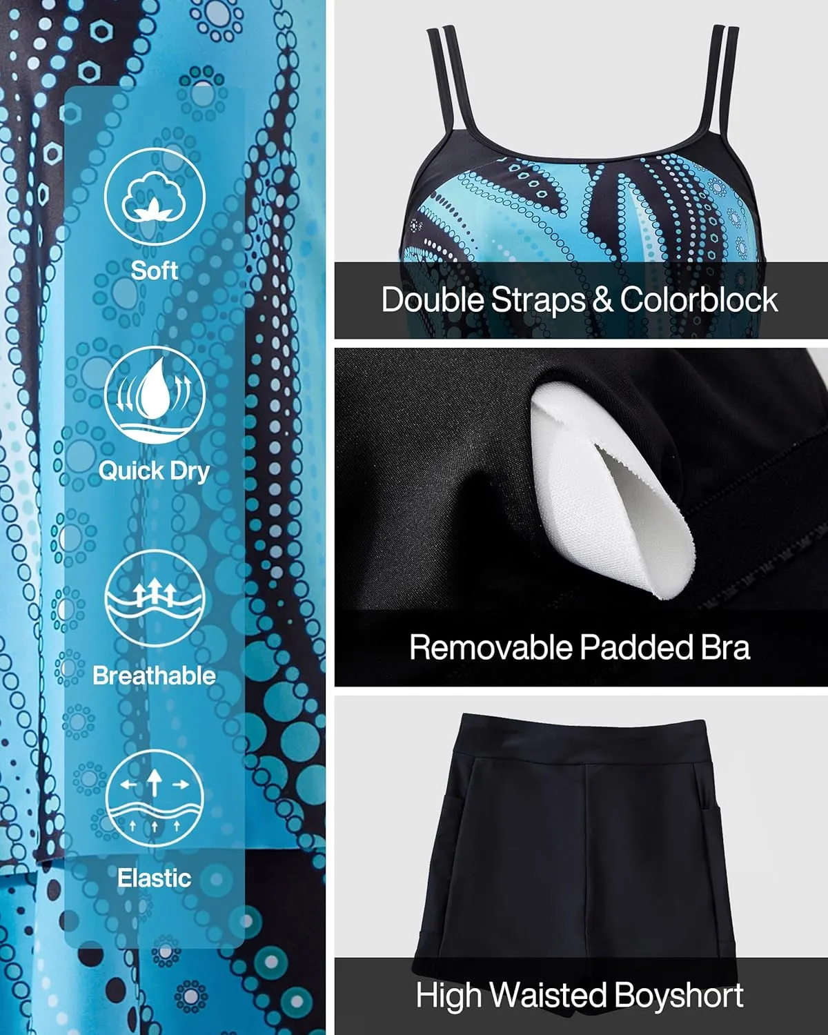 RXRXCOCO Women Plus Size Tankini Swimsuits Ruffle Tummy Control 2 Piece Bathing Suits with Shorts