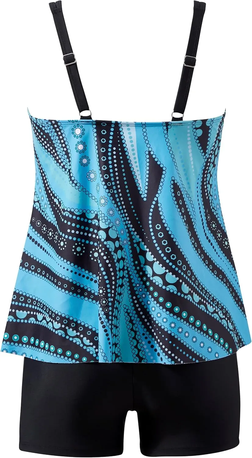RXRXCOCO Women Plus Size Tankini Swimsuits Ruffle Tummy Control 2 Piece Bathing Suits with Shorts