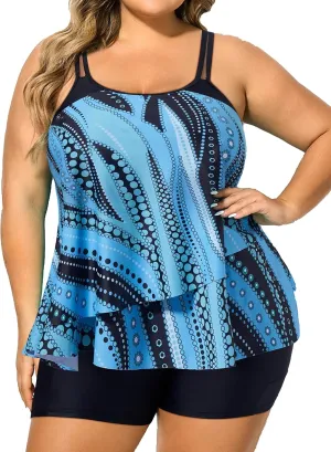 RXRXCOCO Women Plus Size Tankini Swimsuits Ruffle Tummy Control 2 Piece Bathing Suits with Shorts
