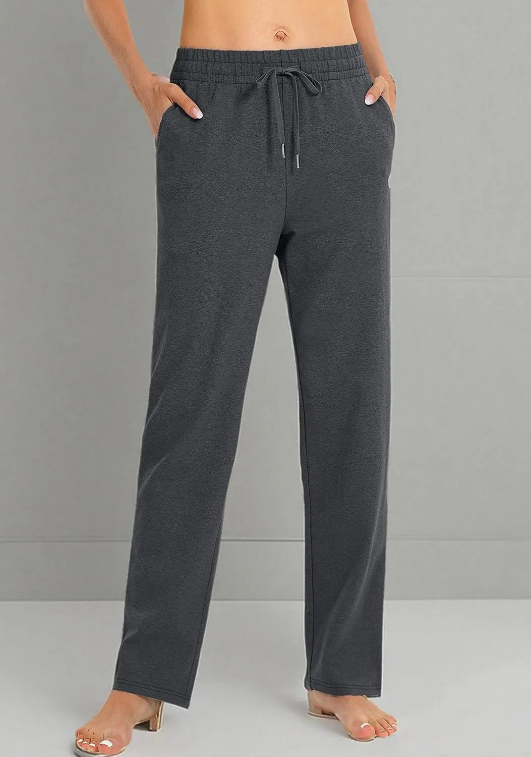 SANTINY Women's Cotton Sweatpants Yoga Lounge Casual Pants Open Bottom Sweat Pants for Women with Pockets