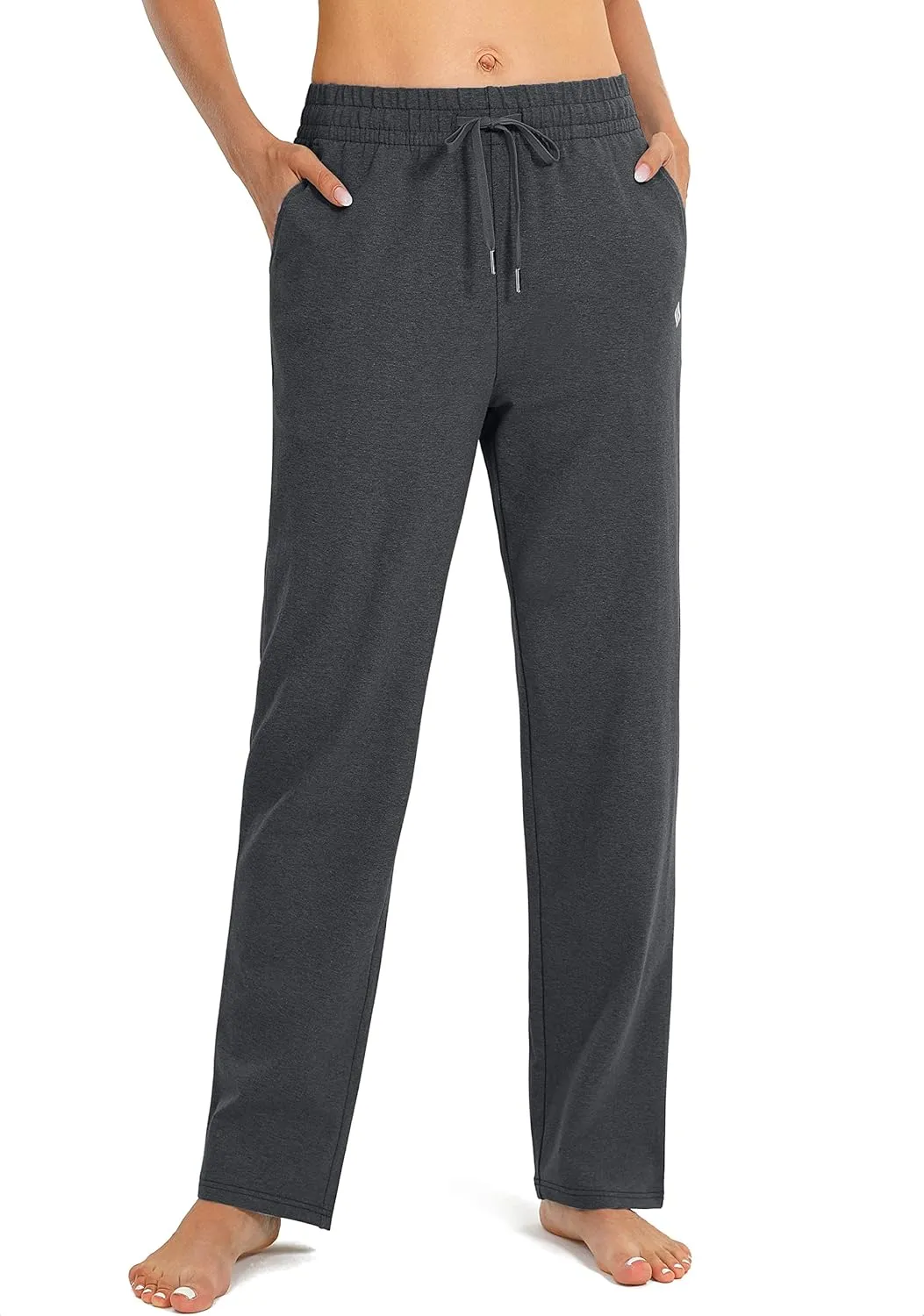 SANTINY Women's Cotton Sweatpants Yoga Lounge Casual Pants Open Bottom Sweat Pants for Women with Pockets
