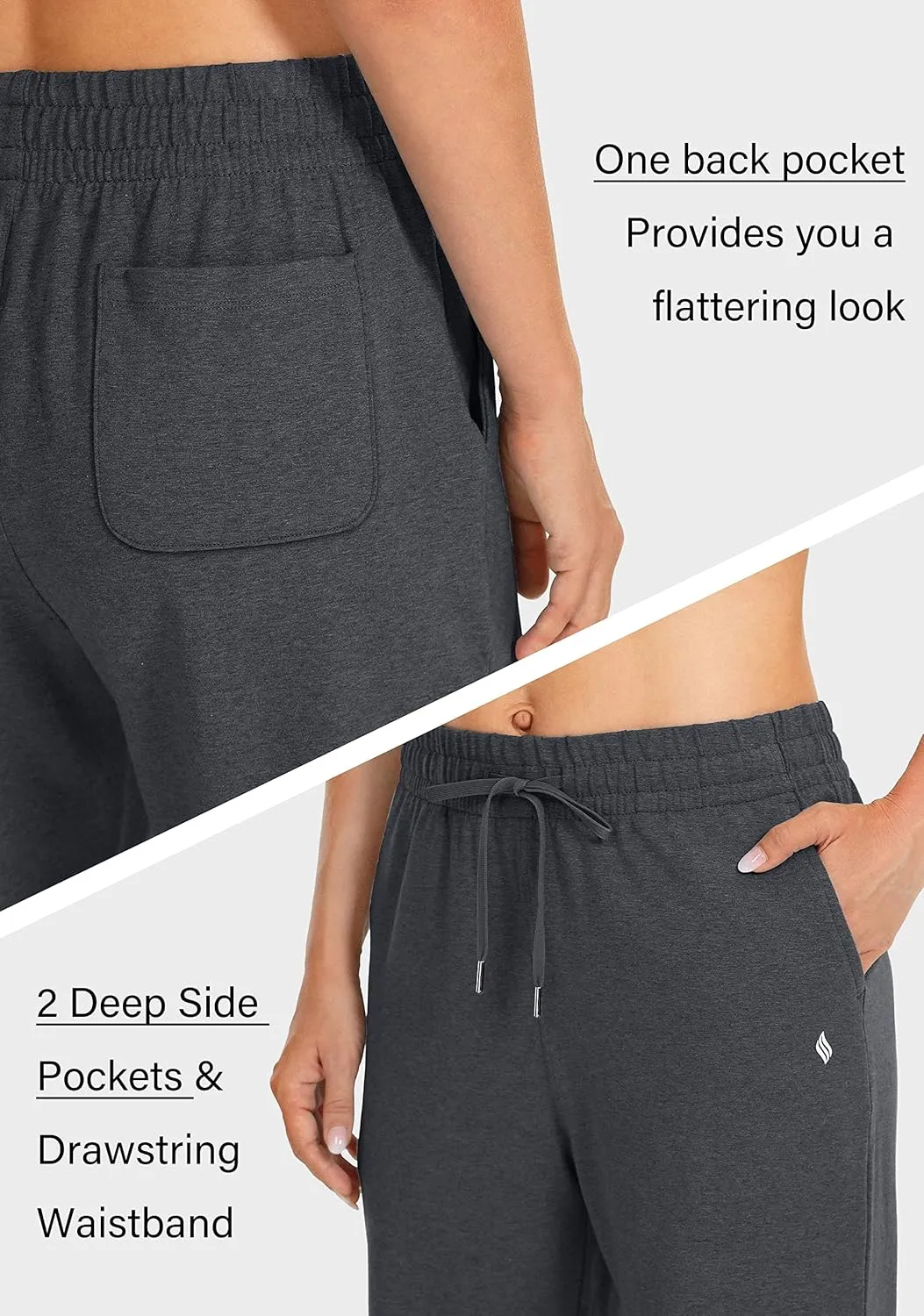 SANTINY Women's Cotton Sweatpants Yoga Lounge Casual Pants Open Bottom Sweat Pants for Women with Pockets