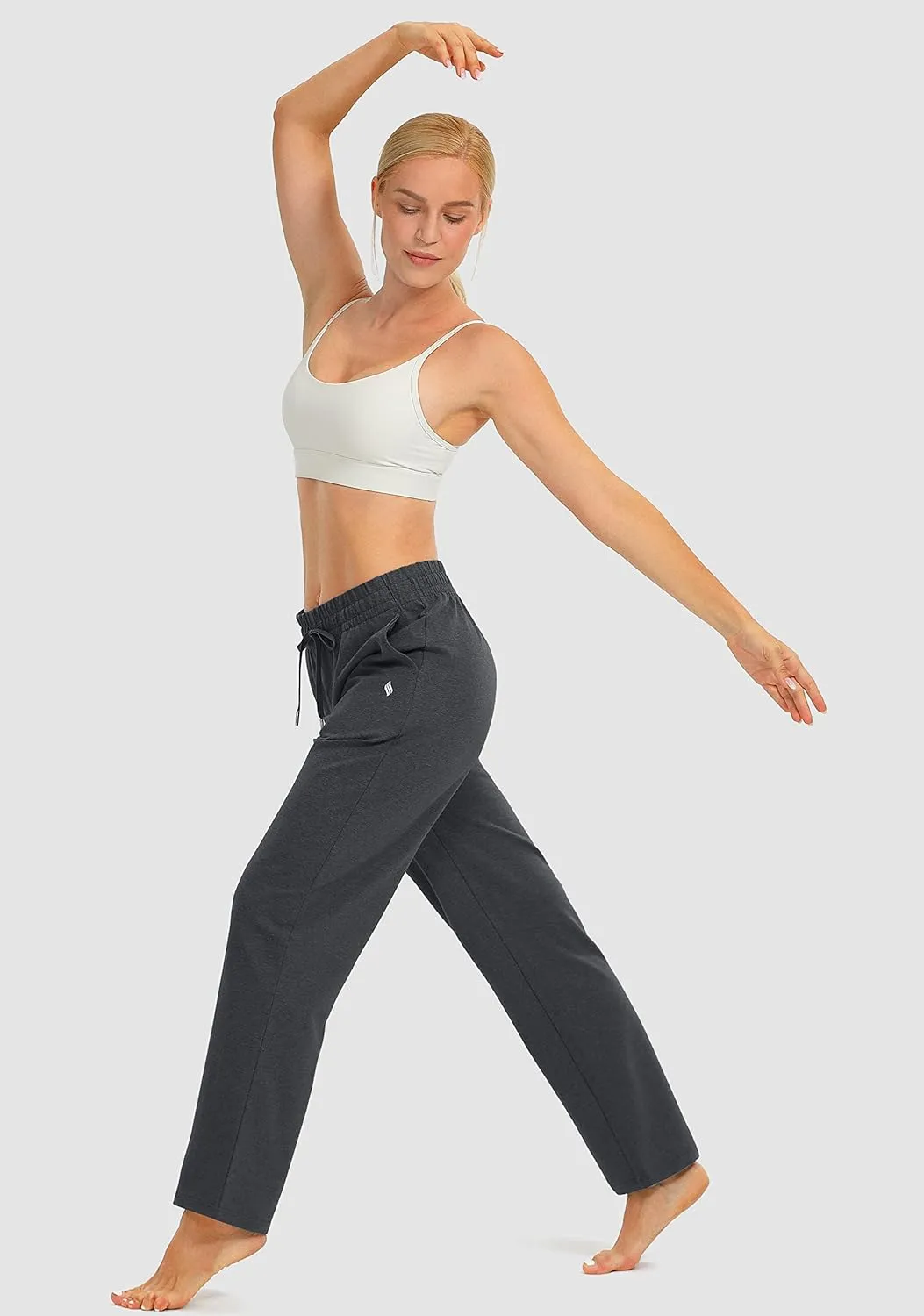 SANTINY Women's Cotton Sweatpants Yoga Lounge Casual Pants Open Bottom Sweat Pants for Women with Pockets
