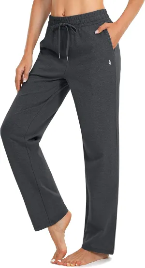 SANTINY Women's Cotton Sweatpants Yoga Lounge Casual Pants Open Bottom Sweat Pants for Women with Pockets