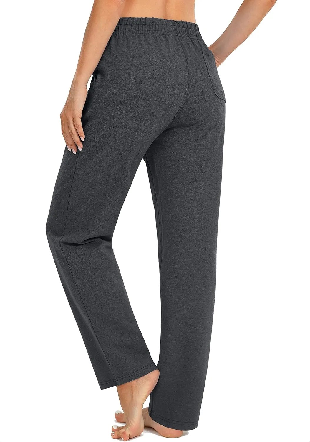 SANTINY Women's Cotton Sweatpants Yoga Lounge Casual Pants Open Bottom Sweat Pants for Women with Pockets
