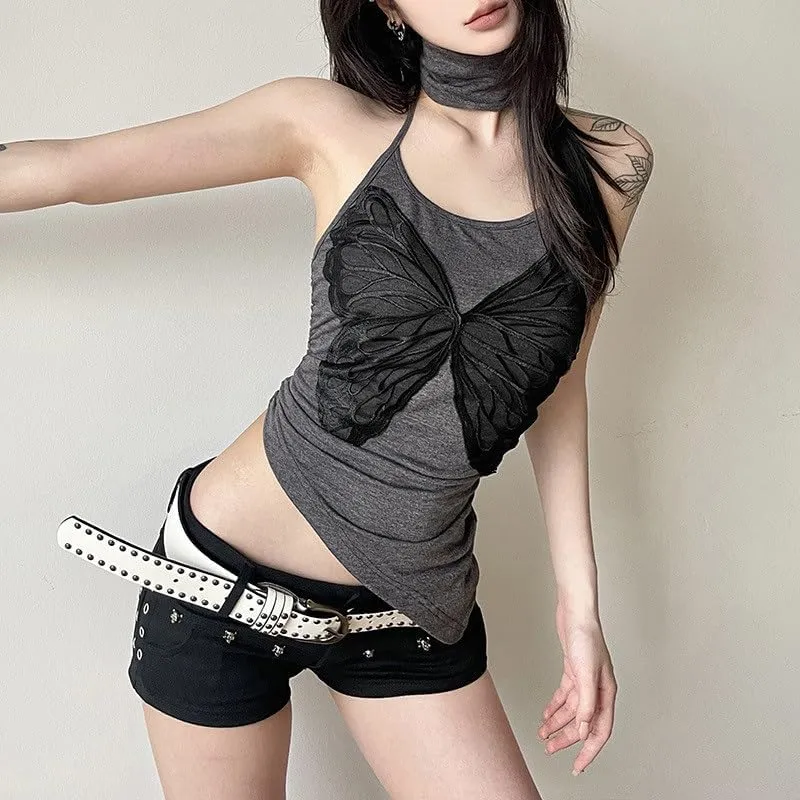 Sexy Strappy Neck Camisole Vest Neckless Tank Tops for Women Lace Decoration Backless Nightclub Top(M)