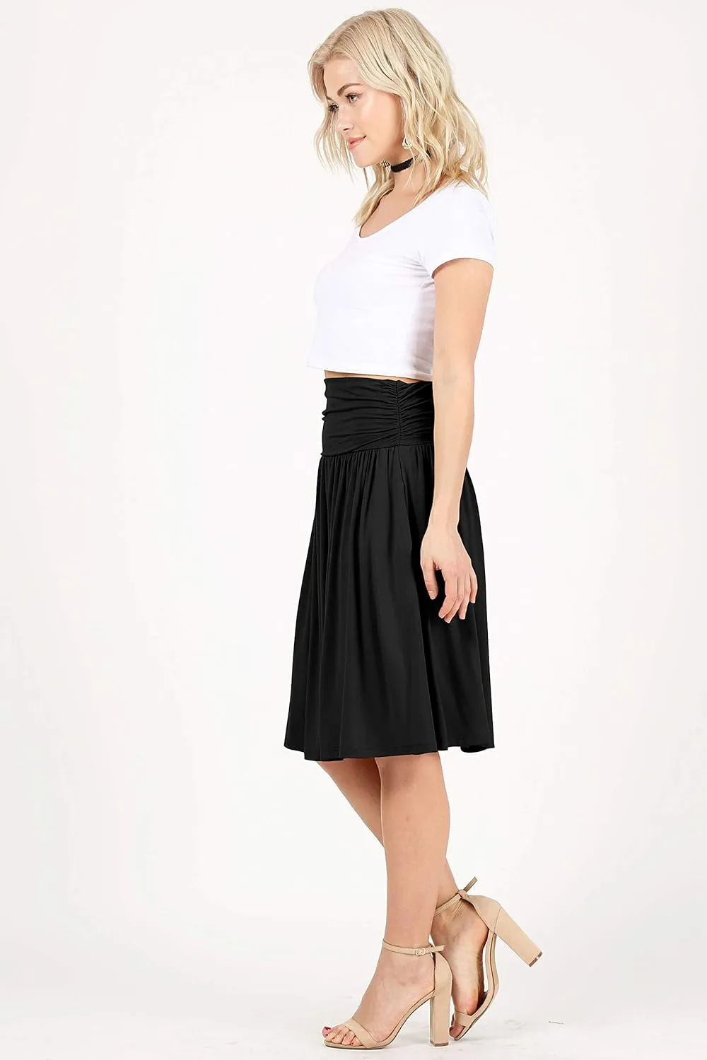 Simlu Skirts for Women Regular and Plus Size Skirt with Pockets Below The Knee Length Ruched Flowy Midi Skirt
