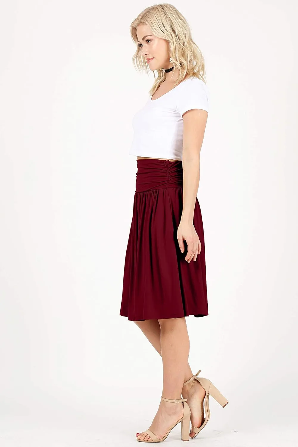 Simlu Skirts for Women Regular and Plus Size Skirt with Pockets Below The Knee Length Ruched Flowy Midi Skirt