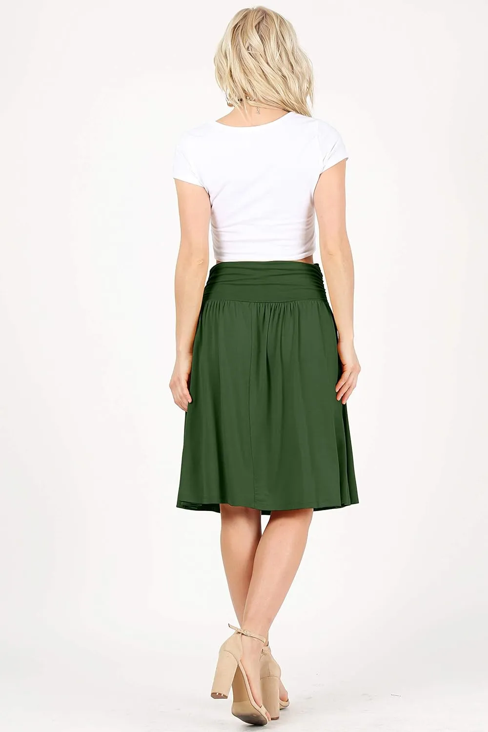 Simlu Skirts for Women Regular and Plus Size Skirt with Pockets Below The Knee Length Ruched Flowy Midi Skirt