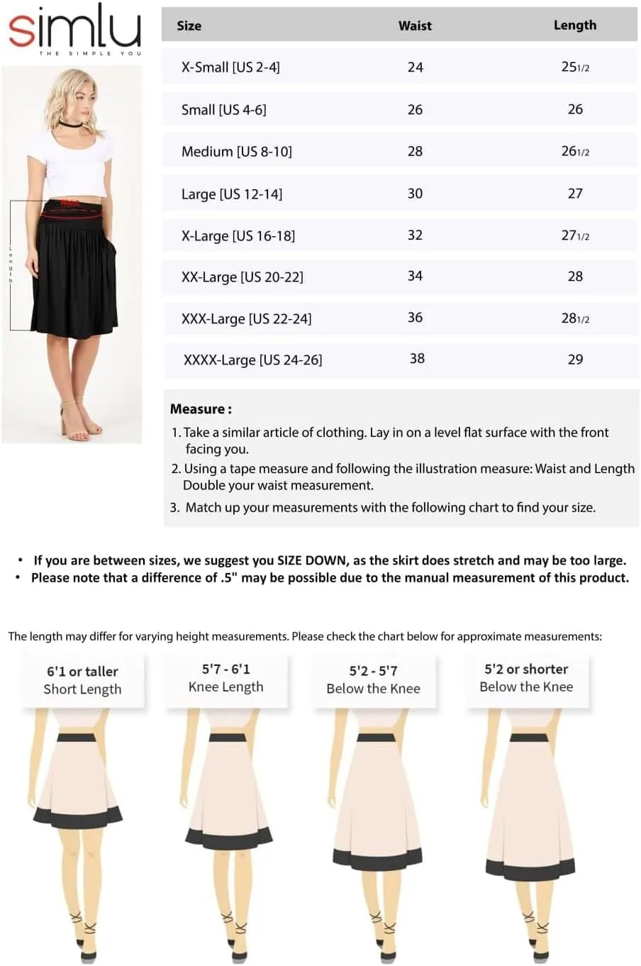 Simlu Skirts for Women Regular and Plus Size Skirt with Pockets Below The Knee Length Ruched Flowy Midi Skirt