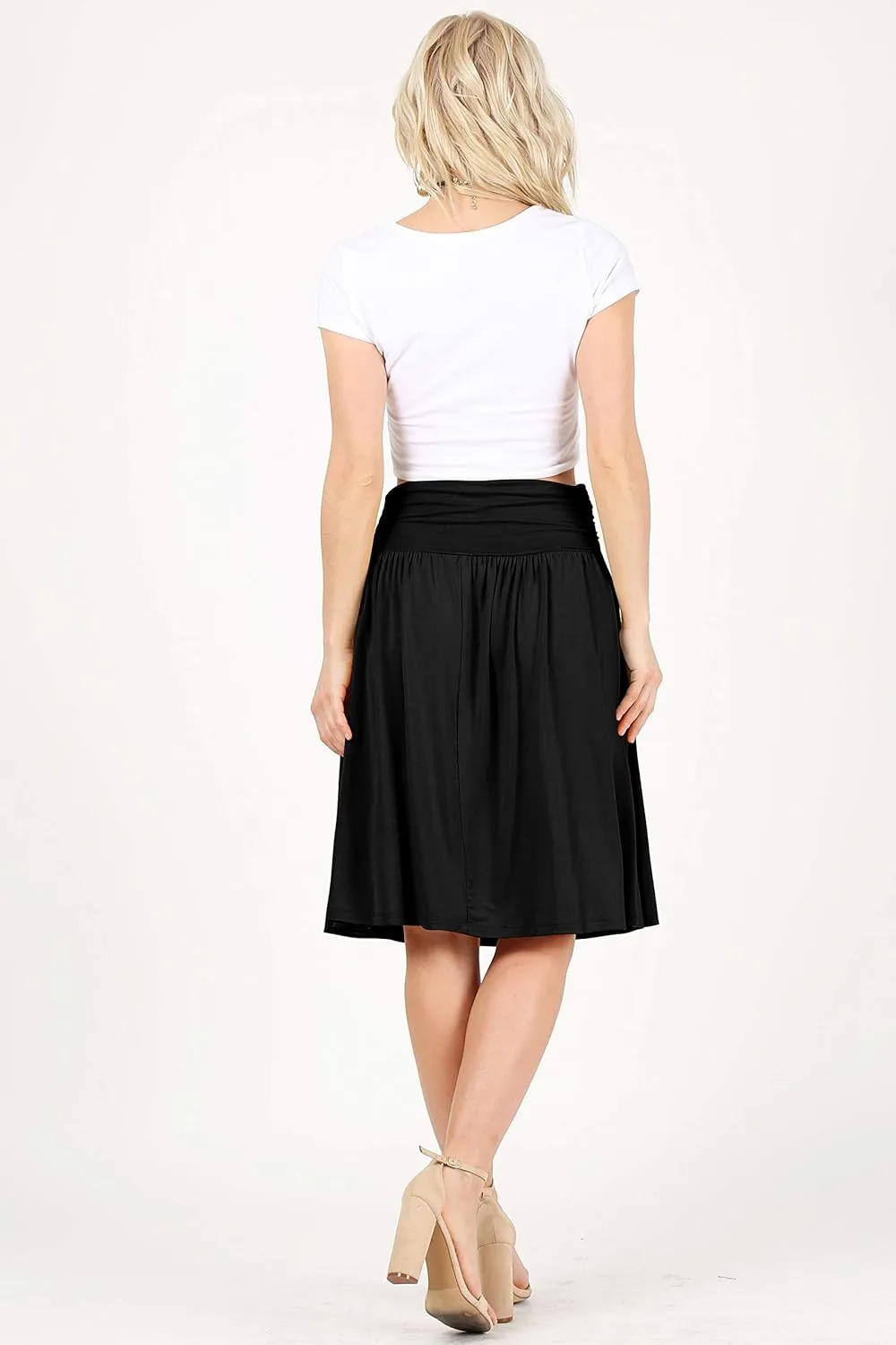 Simlu Skirts for Women Regular and Plus Size Skirt with Pockets Below The Knee Length Ruched Flowy Midi Skirt