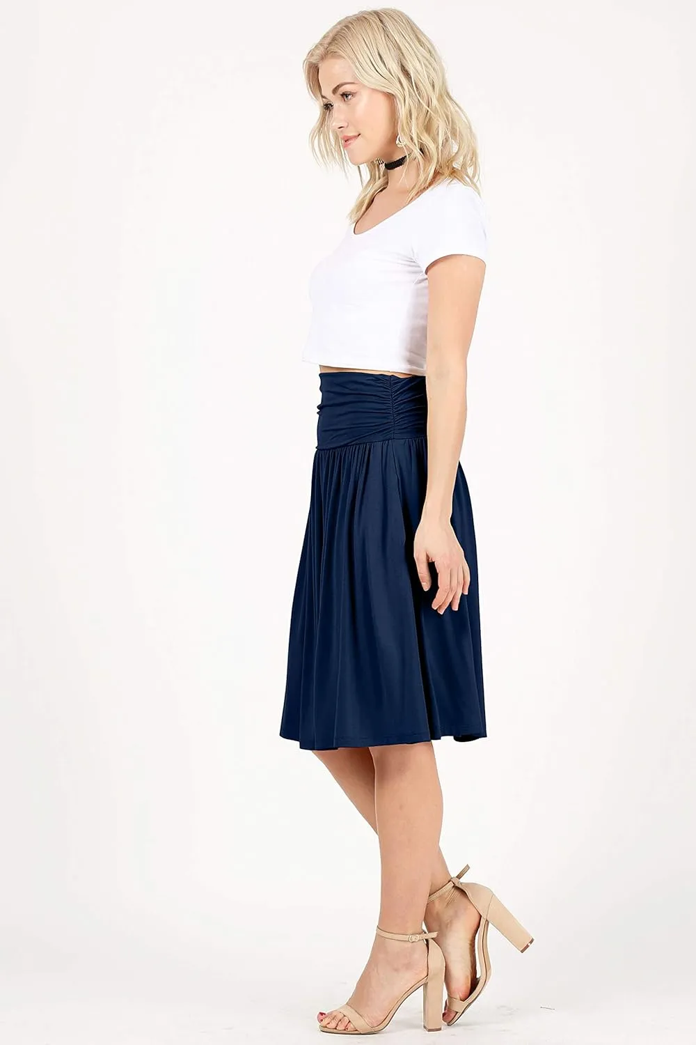 Simlu Skirts for Women Regular and Plus Size Skirt with Pockets Below The Knee Length Ruched Flowy Midi Skirt