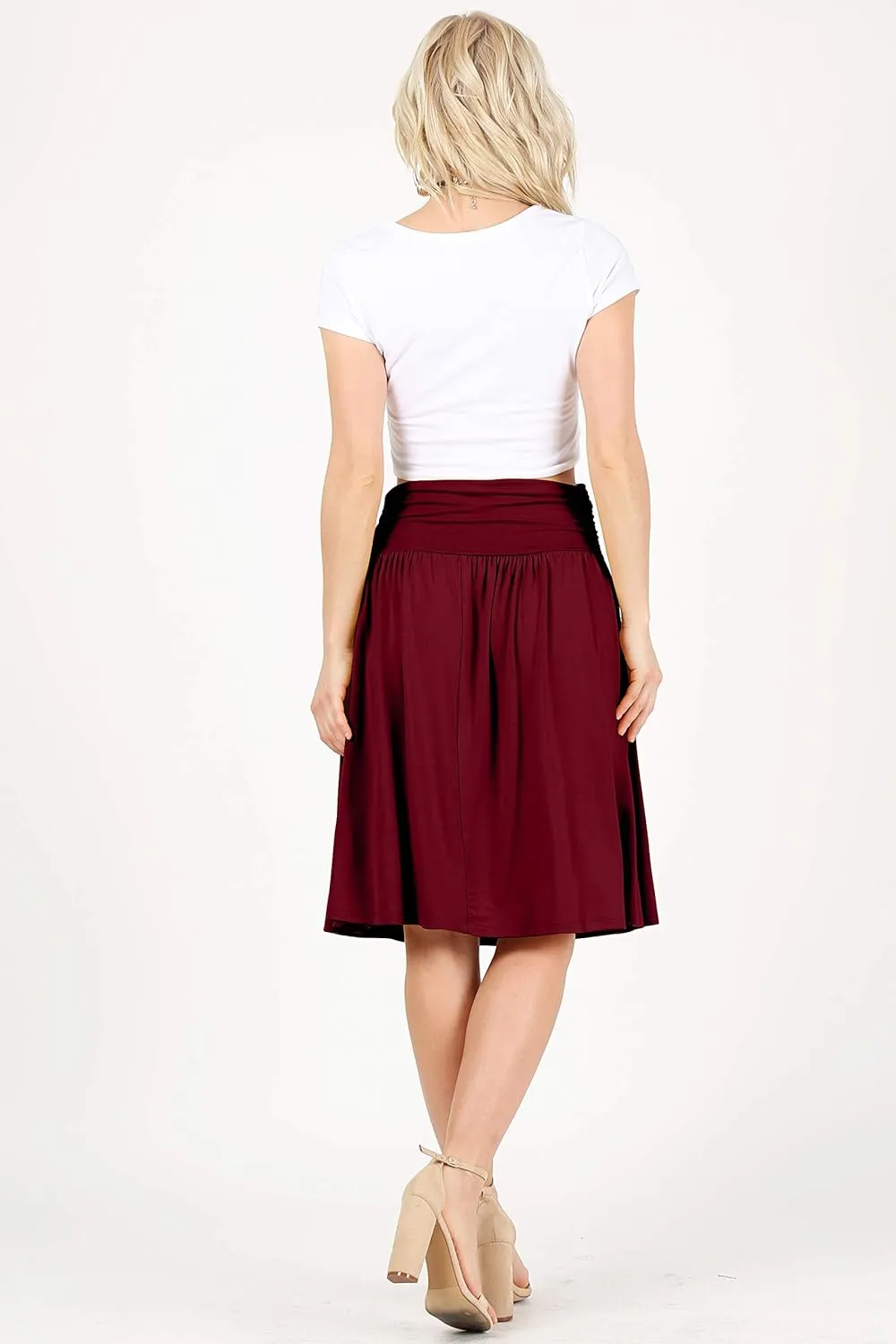Simlu Skirts for Women Regular and Plus Size Skirt with Pockets Below The Knee Length Ruched Flowy Midi Skirt