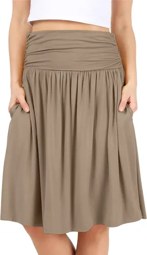 Simlu Skirts for Women Regular and Plus Size Skirt with Pockets Below The Knee Length Ruched Flowy Midi Skirt