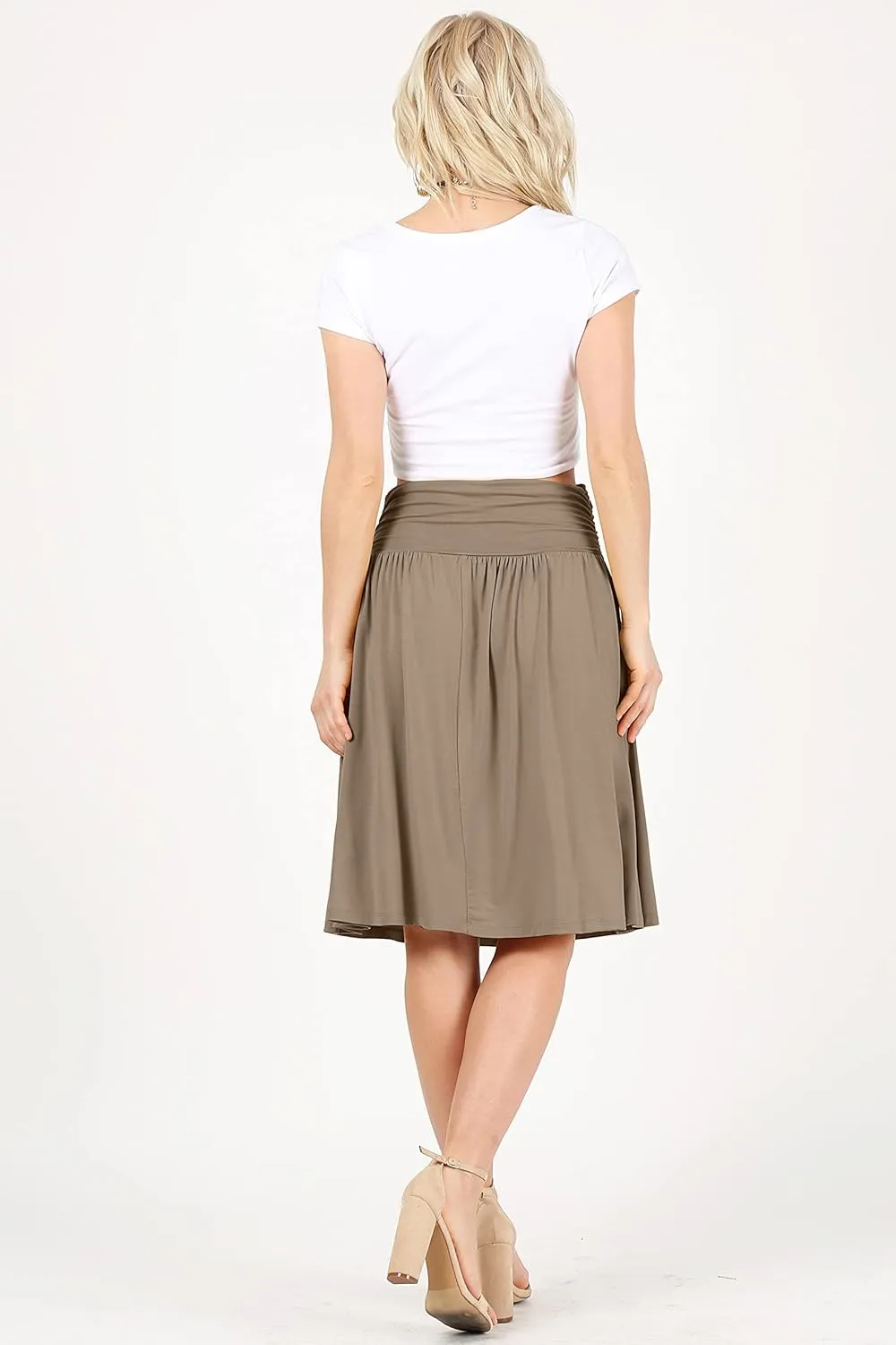 Simlu Skirts for Women Regular and Plus Size Skirt with Pockets Below The Knee Length Ruched Flowy Midi Skirt