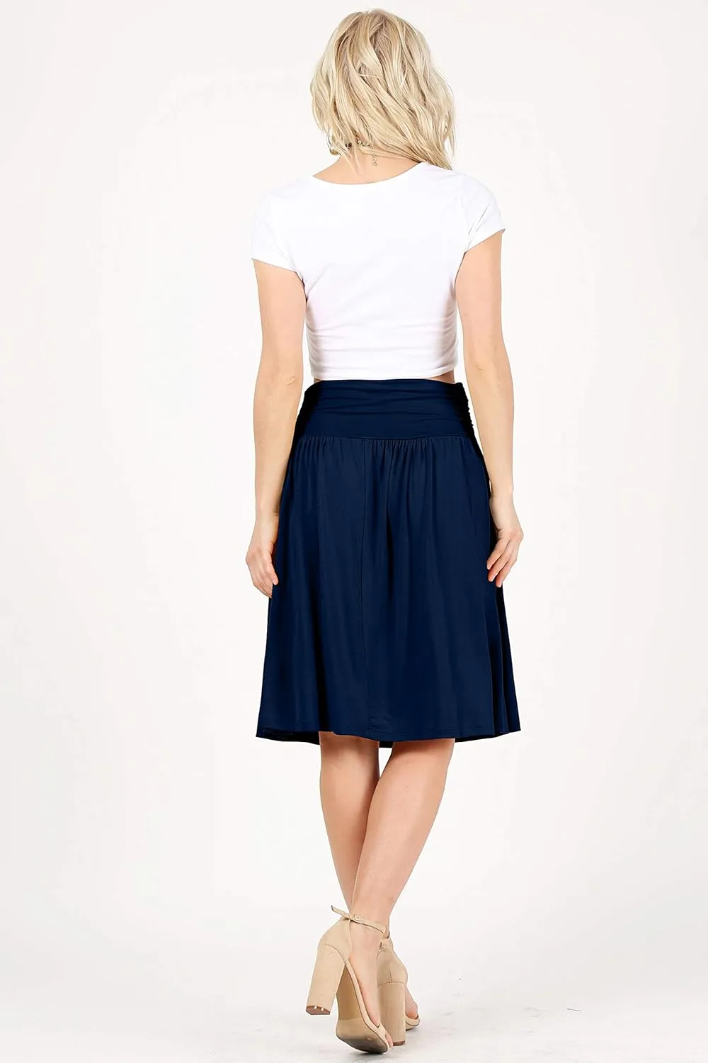 Simlu Skirts for Women Regular and Plus Size Skirt with Pockets Below The Knee Length Ruched Flowy Midi Skirt
