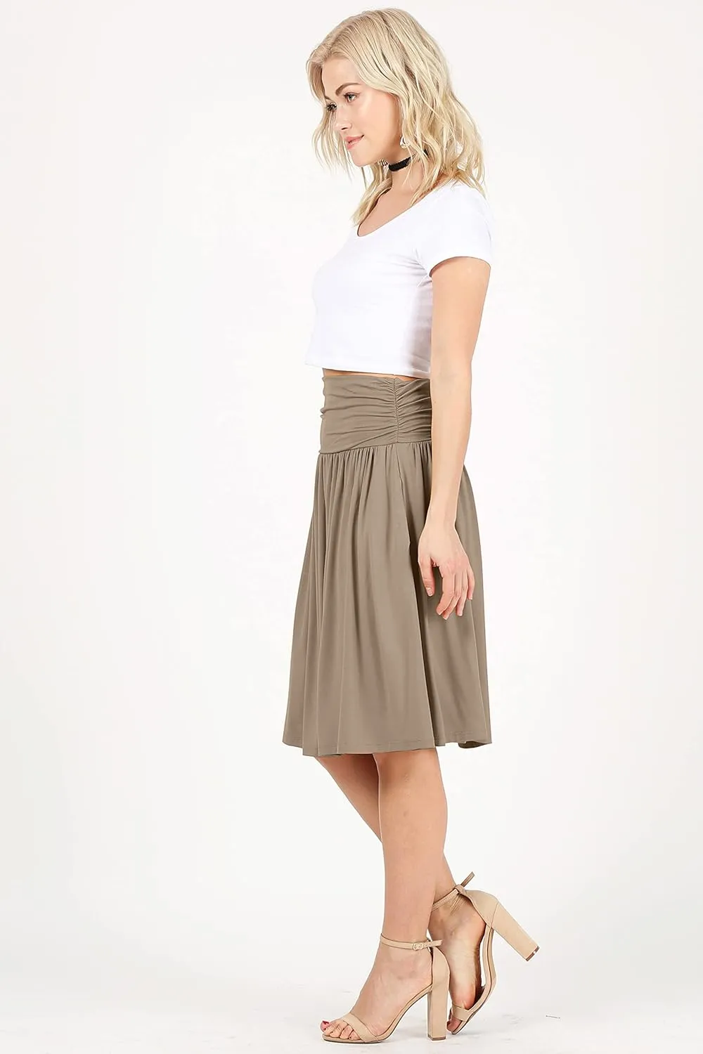 Simlu Skirts for Women Regular and Plus Size Skirt with Pockets Below The Knee Length Ruched Flowy Midi Skirt