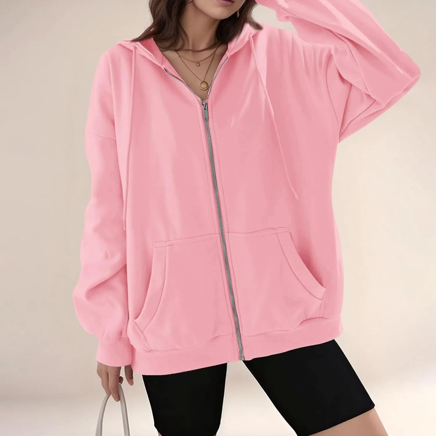slqdgmryz Womens Zip Up Hoodies Oversized Fleece Jacket Winter Plain Y2k Hoodie Drawstring Hooded Sweatshirt with Pockets