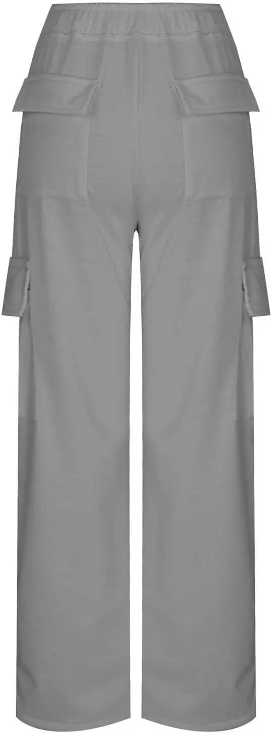 SMIDOW Cargo Pants for Women Baggy High Waist Straight Wide Leg Workout Running Jogger Pants Elastic Waist Lounge Trousers