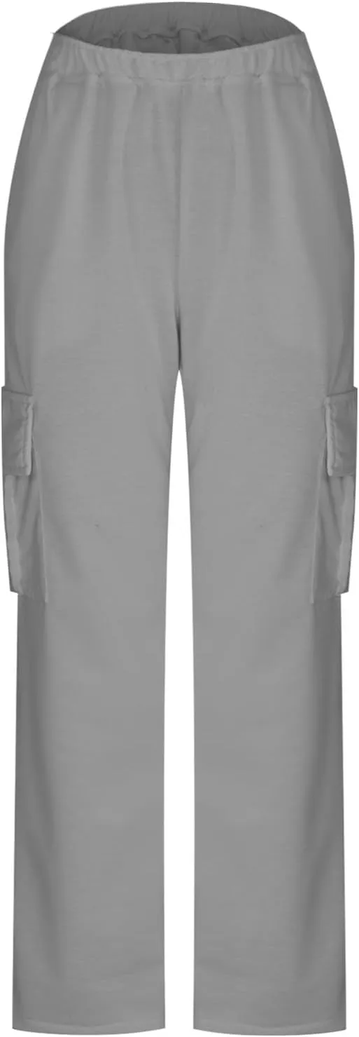 SMIDOW Cargo Pants for Women Baggy High Waist Straight Wide Leg Workout Running Jogger Pants Elastic Waist Lounge Trousers